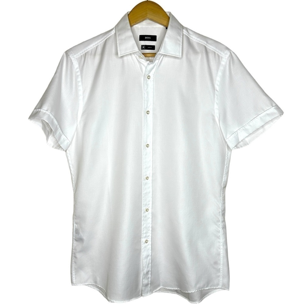 NWOT Hugo Boss Jats Slim Fit Short Sleeve Shirt 16 41 US M